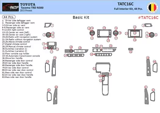 Toyota Tacoma 2016-2020 3D Interior Dashboard Trim Kit Dash Trim Dekor 44-Parts