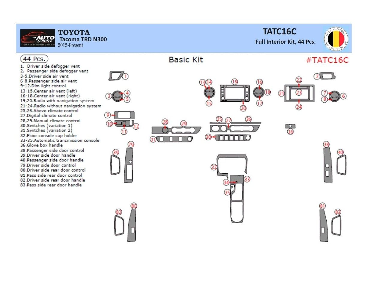 Toyota Tacoma DoubleCab 2016-2020 3D Decor de carlinga su interior del coche 44-Partes