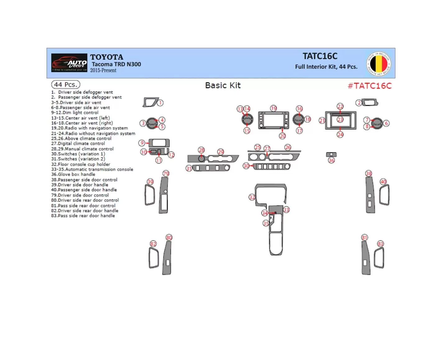 Toyota Tacoma DoubleCab 2016-2020 3D Inleg dashboard Interieurset aansluitend en pasgemaakt op he 44 -Teile