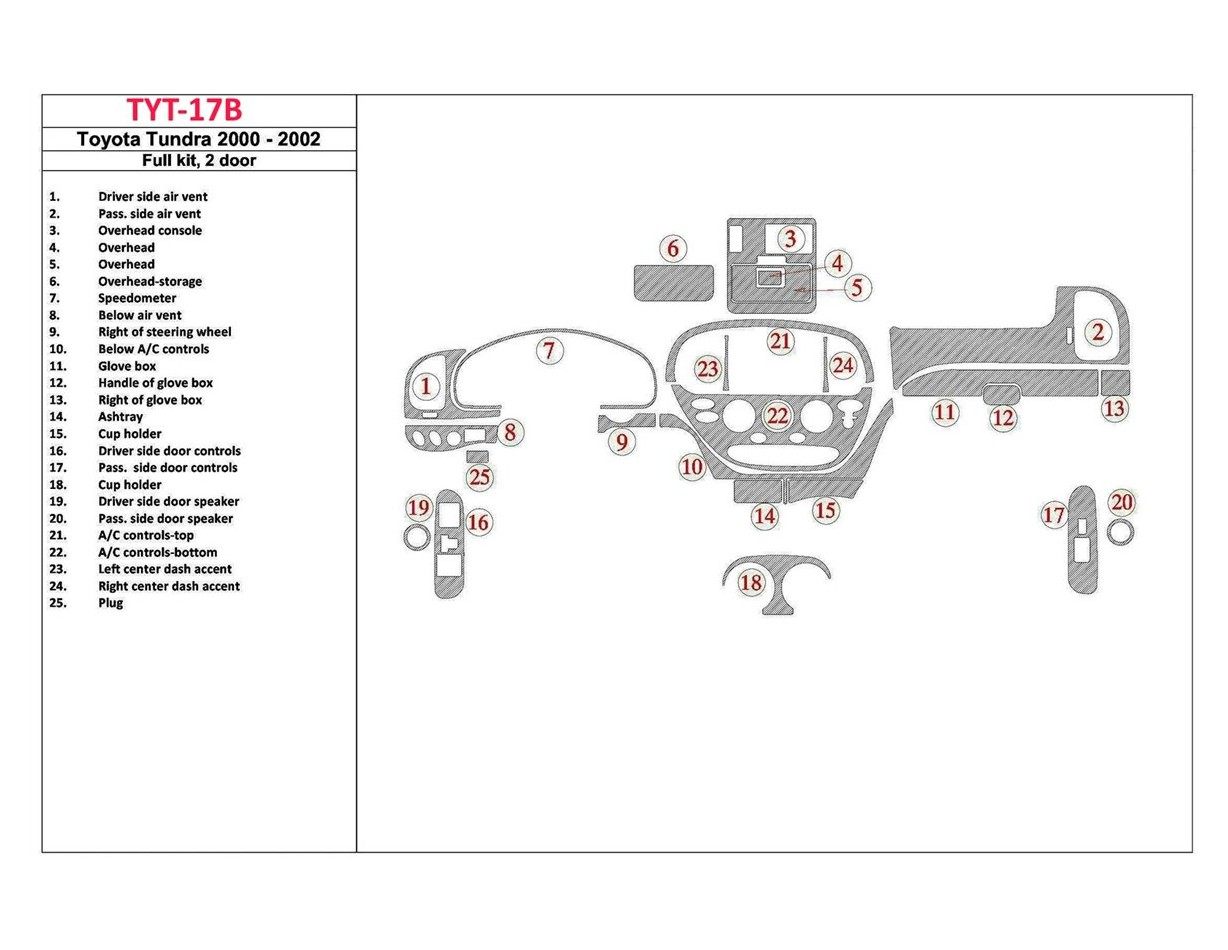 Toyota Tundra 2000-2002 2 Doors, Full Set, 25 Parts set Interior BD Dash Trim Kit