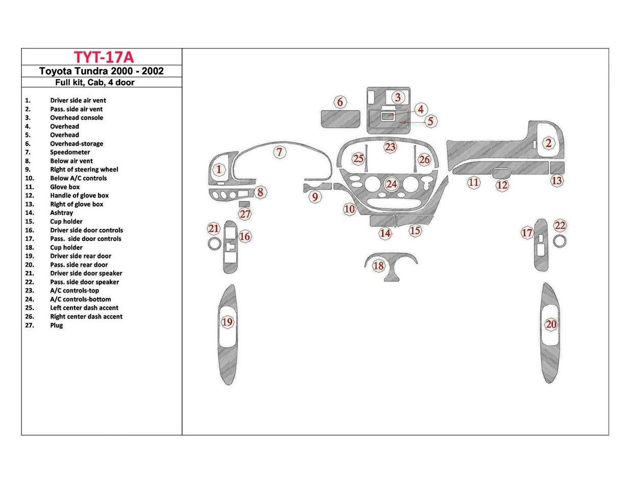 Toyota Tundra 2000-2002 4 Doors, Full Set, 27 Parts set Decor de carlinga su interior