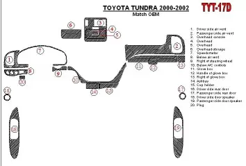 Toyota Tundra 2000-2002 4 Doors, OEM Compliance, 20 Parts set Decor de carlinga su interior