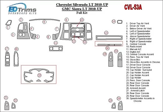 Chevrolet Silverado 2010-UP Full Set Cruscotto BD Rivestimenti interni