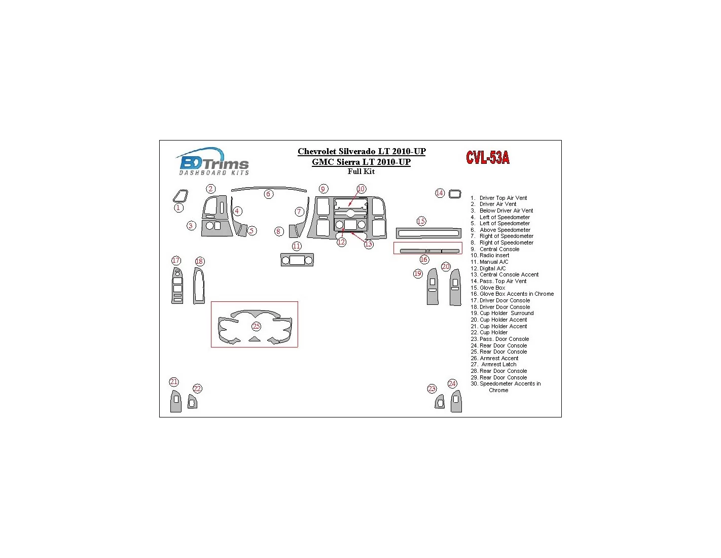 Chevrolet Silverado 2010-UP Full Set Cruscotto BD Rivestimenti interni