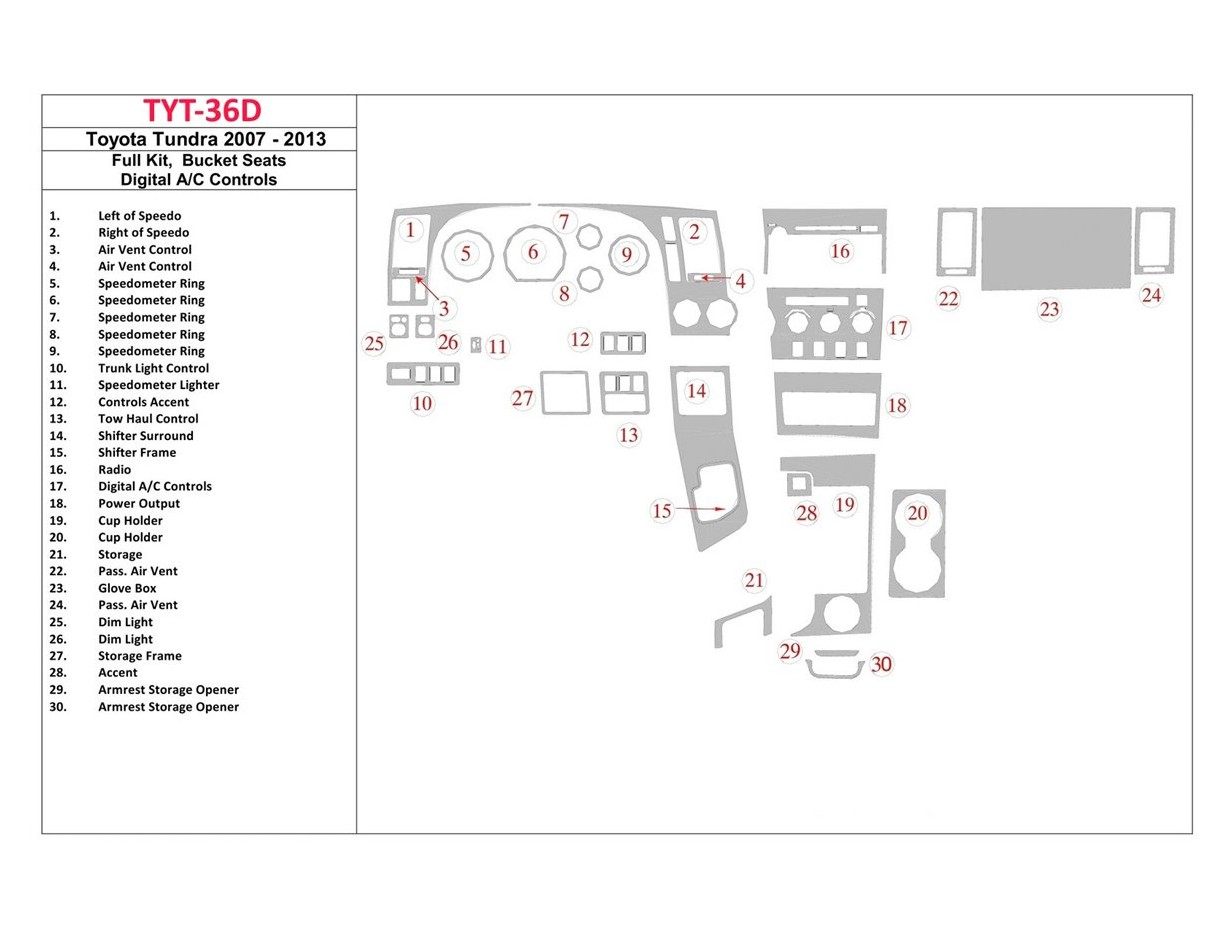 Toyota Tundra 2007-UP Basic Set, Bucket Seats, Automatic AC Control BD Interieur Dashboard Bekleding Volhouder
