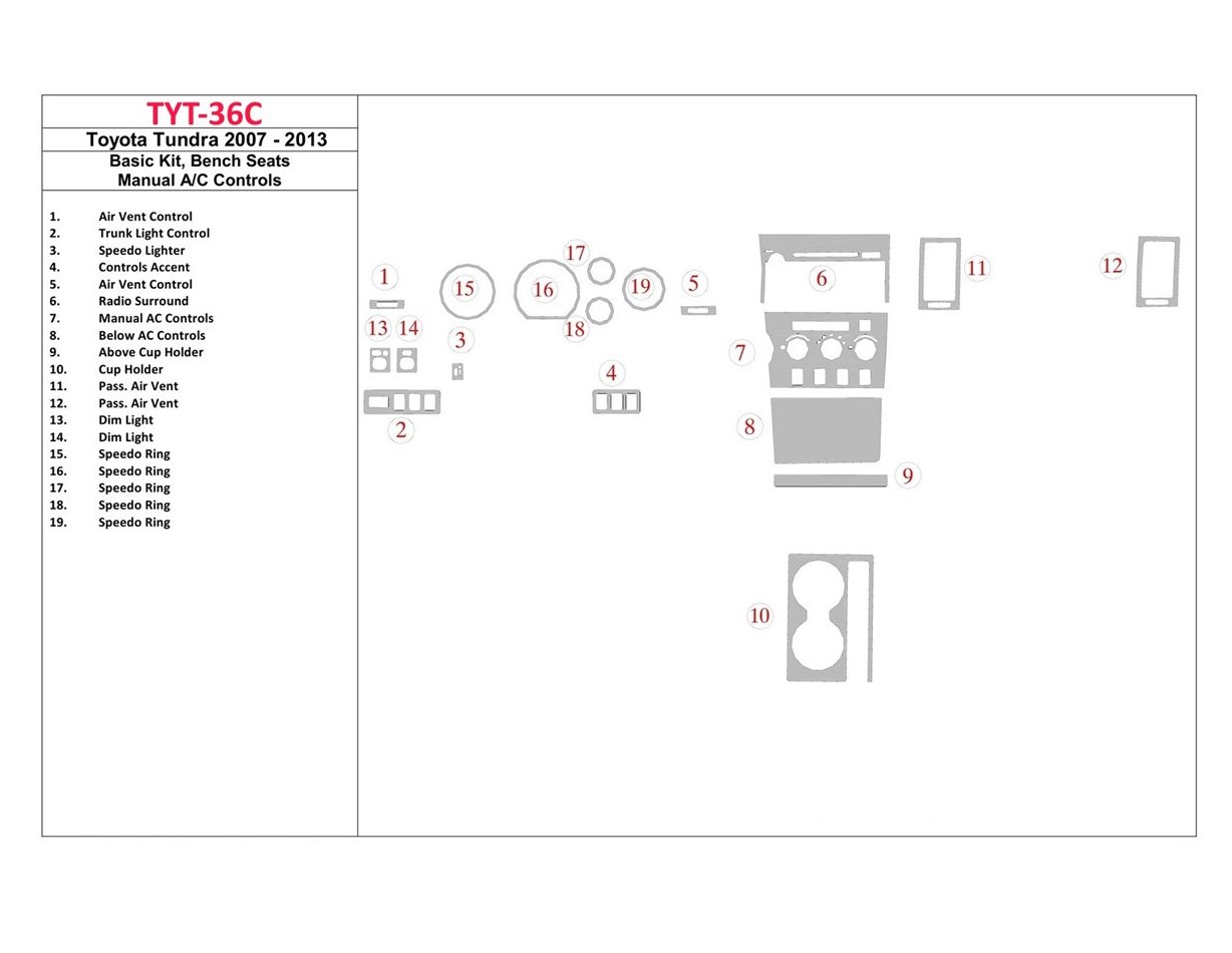 Toyota Tundra 2007-UP Basic Set, Bucket Seats, Manual Gearbox AC Control Interior BD Dash Trim Kit