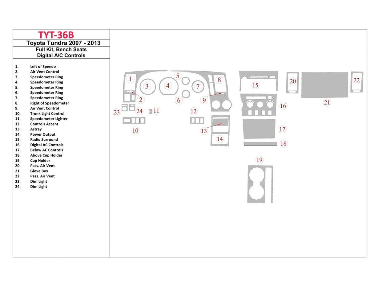 Toyota Tundra 2007-UP Full Set, Bucket Seats, Automatic AC Control Interior BD Dash Trim Kit