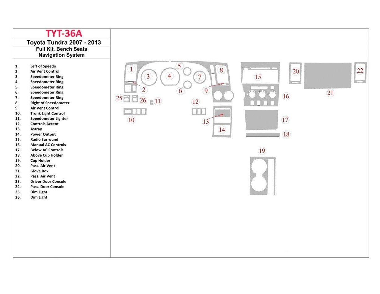 Toyota Tundra 2007-UP Full Set, Bucket Seats, Manual Gearbox AC Control Interior BD Dash Trim Kit