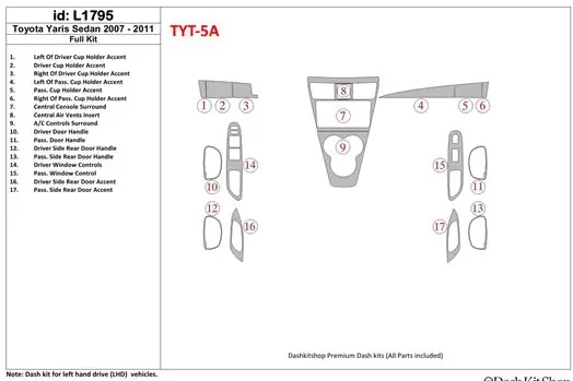 Toyota Yaris 2007-UP Ensemble Complet BD Kit la décoration du tableau de bord - 1 - habillage decor de tableau de bord