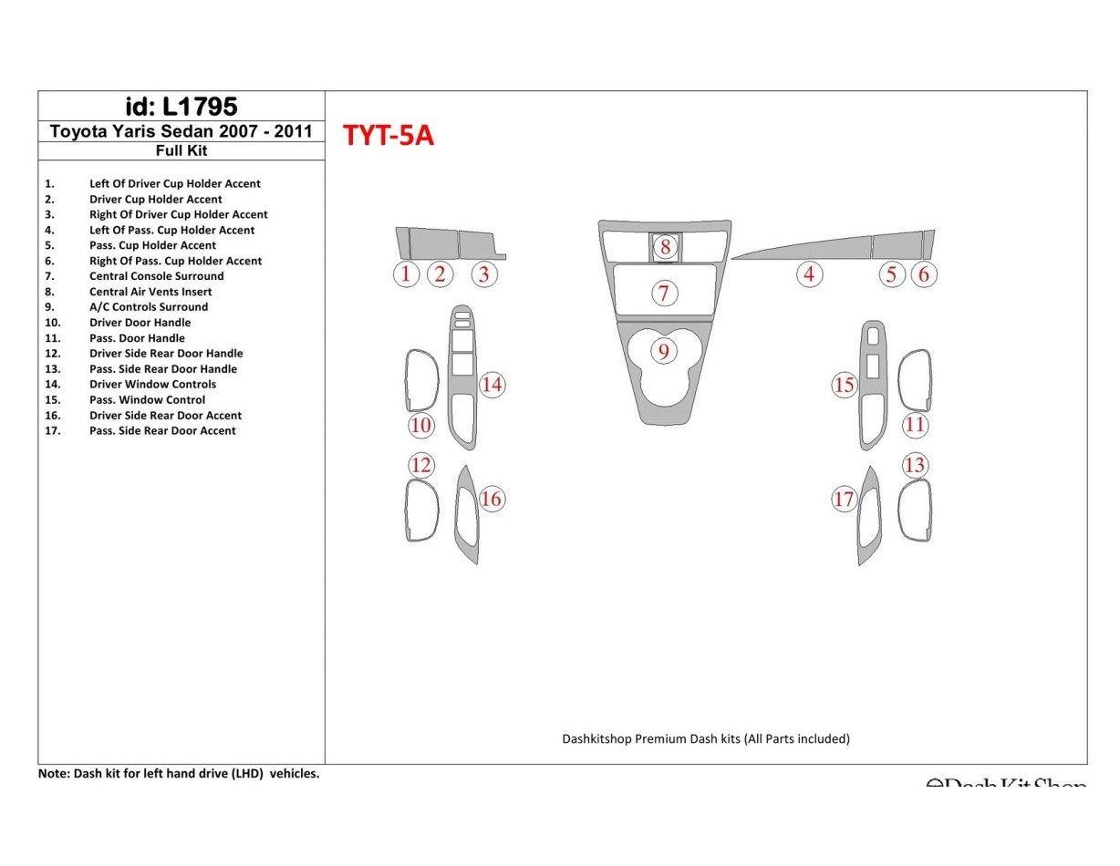 Toyota Yaris 2007-UP Voll Satz BD innenausstattung armaturendekor cockpit dekor - 1- Cockpit Dekor Innenraum