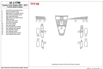 Toyota Yaris 2007-UP Full Set With Built-in Radio Interior BD Dash Trim Kit