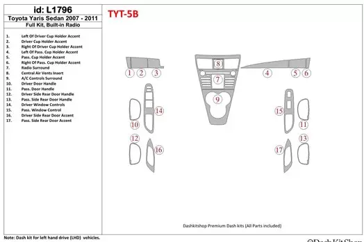 Toyota Yaris 2007-UP Ensemble Complet Avec Built-in Radio BD Kit la décoration du tableau de bord - 1 - habillage decor de table