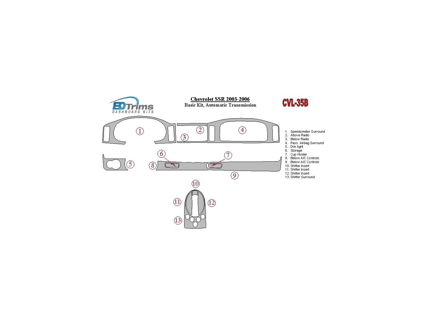 Chevrolet SSR 2003-2006 Grundset BD innenausstattung armaturendekor cockpit dekor - 1- Cockpit Dekor Innenraum