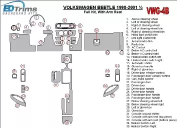 Volkswagen Beetle 1998-2001 Full Set, With Armrest, 33 Parts set BD Interieur Dashboard Bekleding Volhouder