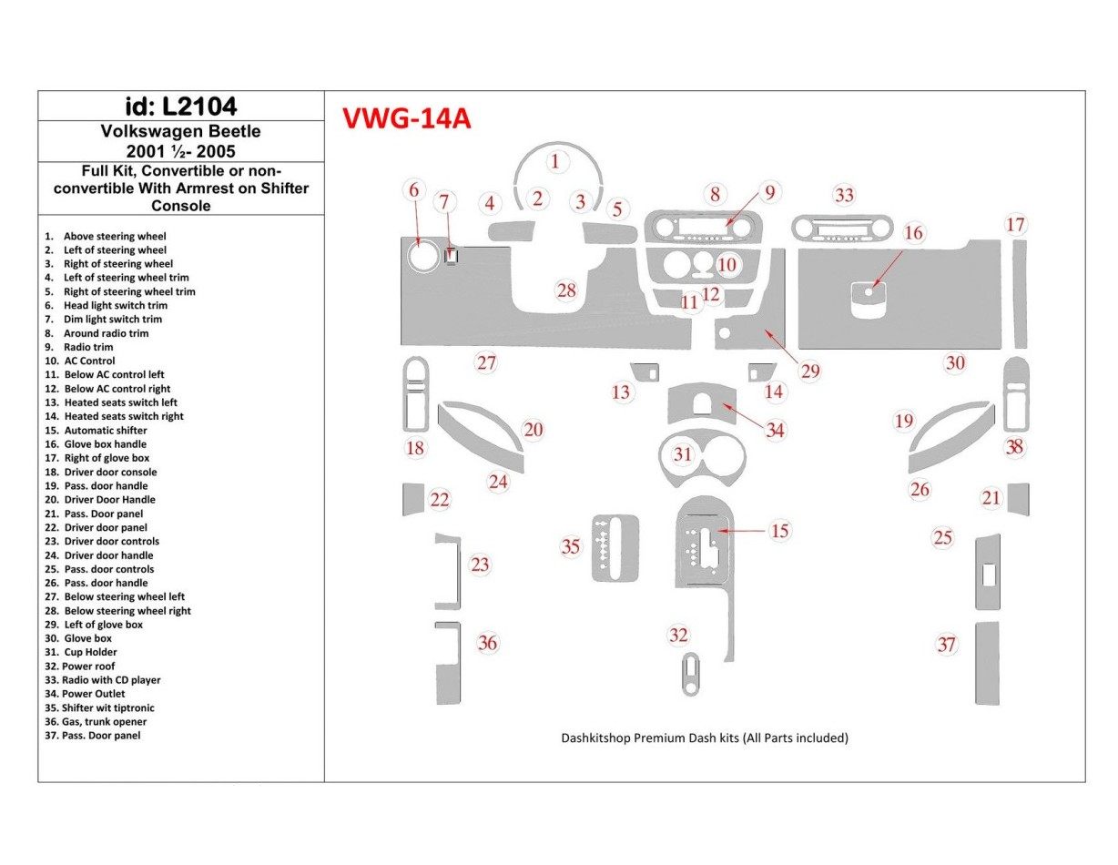 Volkswagen Beetle 2001-2005 Full Set Interior BD Dash Trim Kit