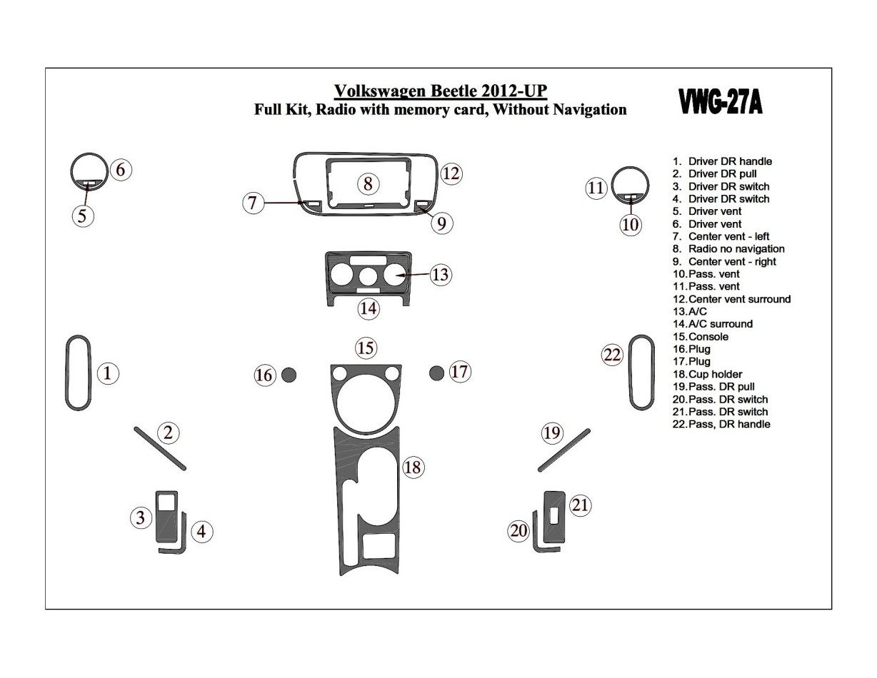 Volkswagen Beetle 2012-UP Voll Satz, Audio SD Card, Without NAVI BD innenausstattung armaturendekor cockpit dekor - 1- Cockpit D
