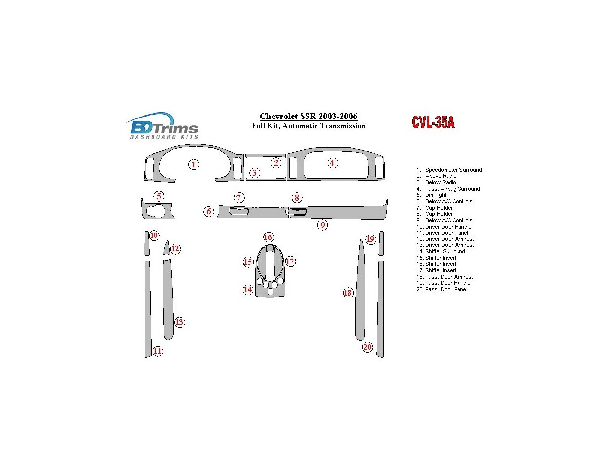 Chevrolet SSR 2003-2006 Ensemble Complet BD Kit la décoration du tableau de bord - 1 - habillage decor de tableau de bord