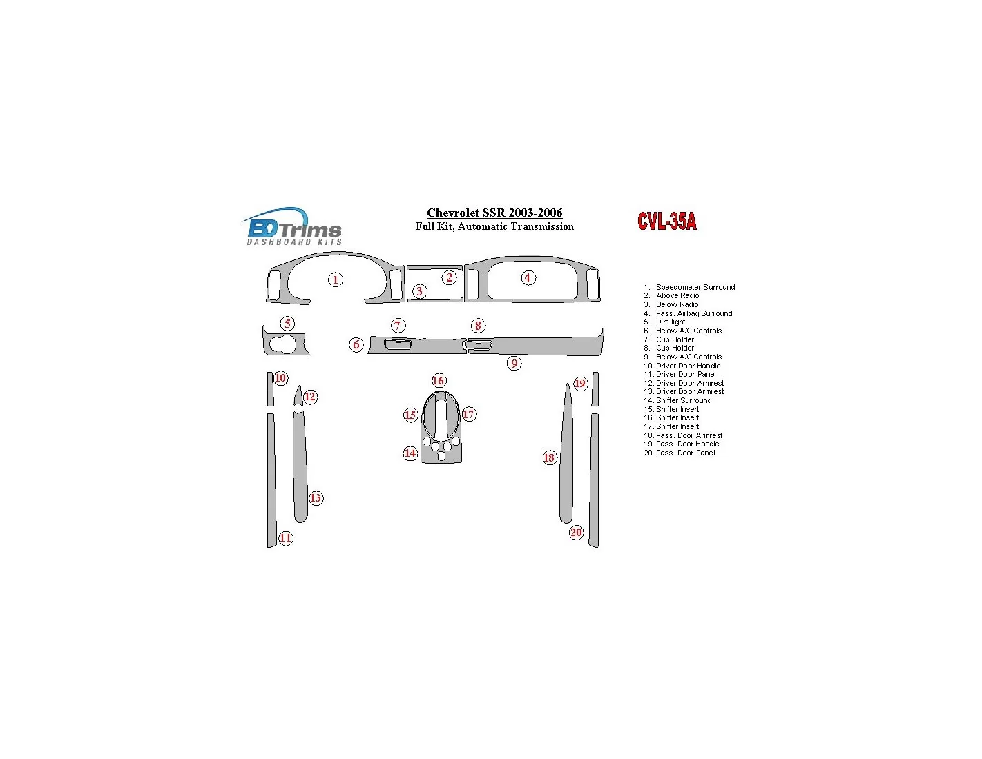 Chevrolet SSR 2003-2006 Ensemble Complet BD Kit la décoration du tableau de bord - 1 - habillage decor de tableau de bord