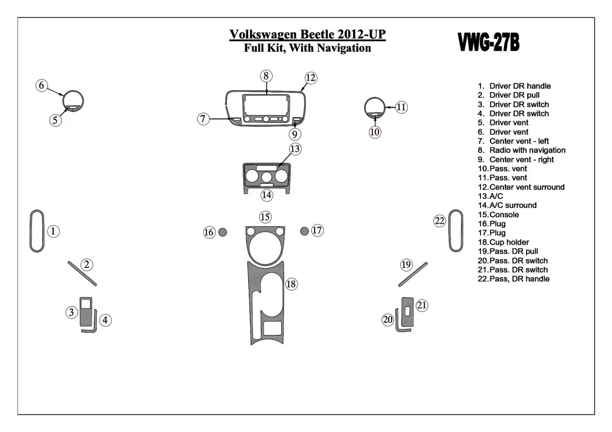 Volkswagen Beetle 2012-UP Full Set, With NAVI Interior BD Dash Trim Kit