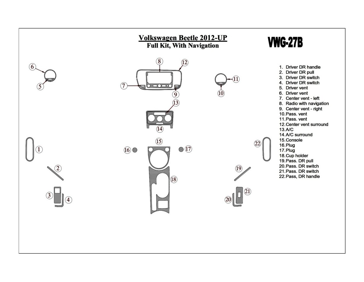 Volkswagen Beetle 2012-UP Voll Satz, With NAVI BD innenausstattung armaturendekor cockpit dekor - 1- Cockpit Dekor Innenraum