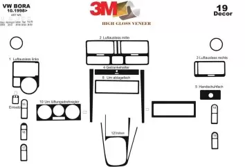 Volkswagen Bora 10.98 - 12.08 3D Inleg dashboard Interieurset aansluitend en pasgemaakt op he 19 -Teile