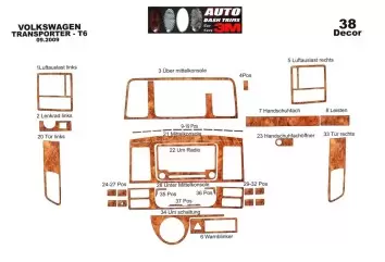 Volkswagen Carevelle T6 09.2009 3M 3D Interior Dashboard Trim Kit Dash Trim Dekor 37-Parts