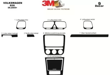 Volkswagen Eos 09.05-12.10 3M 3D Interior Dashboard Trim Kit Dash Trim Dekor 9-Parts