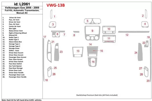 Volkswagen EOS 2006-2009 Voll Satz, Automatic Gearbox, Aircondition BD innenausstattung armaturendekor cockpit dekor - 1- Cockpi