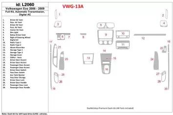 Volkswagen EOS 2006-UP Full Set, Automatic Gear BD Interieur Dashboard Bekleding Volhouder
