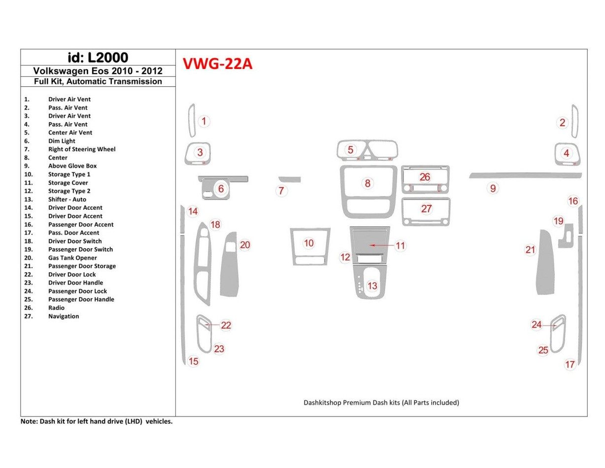 Volkswagen EOS 2010-UP Interior BD Dash Trim Kit