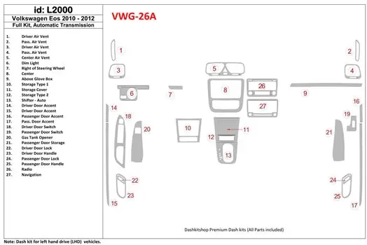 Volkswagen EOS 2013-UP Voll Satz, Automatic Gearbox BD innenausstattung armaturendekor cockpit dekor - 1- Cockpit Dekor Innenrau