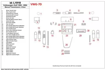 Volkswagen Golf 1999-2004 2 Doors, with glowe-box, 26 Parts set BD Interieur Dashboard Bekleding Volhouder