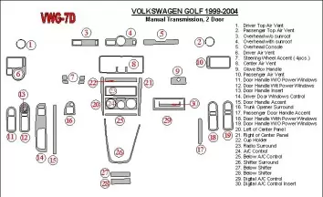 Volkswagen Golf 1999-2004 2 Doors, with glowe-box, 26 Parts set BD Interieur Dashboard Bekleding Volhouder