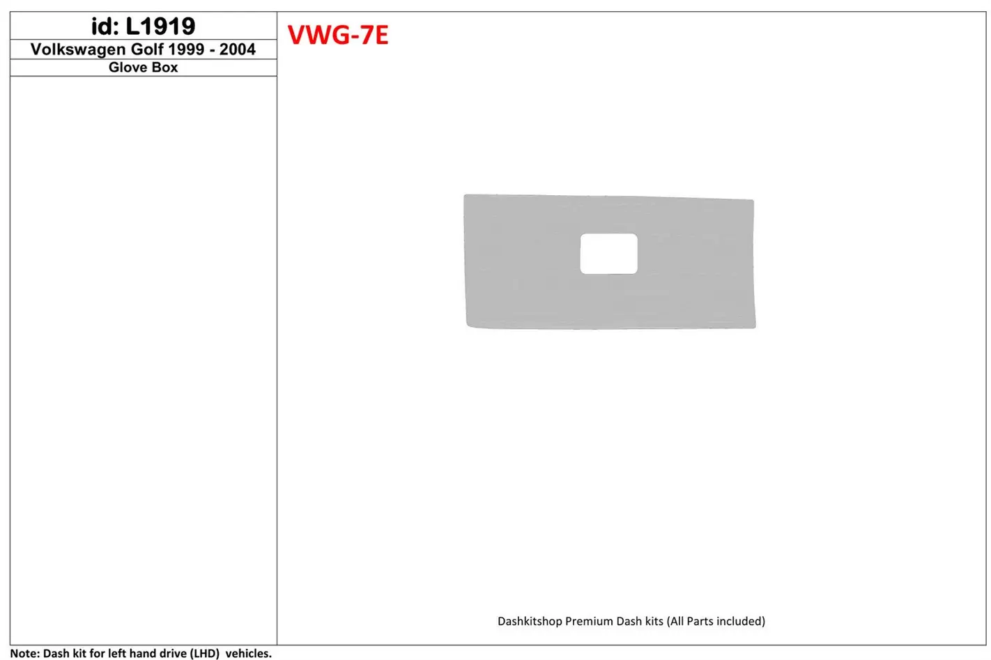 Volkswagen Golf 1999-2004 Optional glowe-box Interior BD Dash Trim Kit