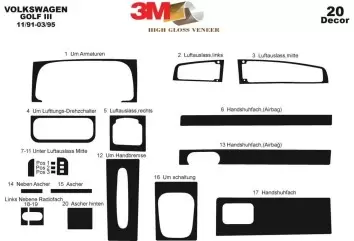 Volkswagen Golf III 08.91-03.95 3M 3D Interior Dashboard Trim Kit Dash Trim Dekor 20-Parts