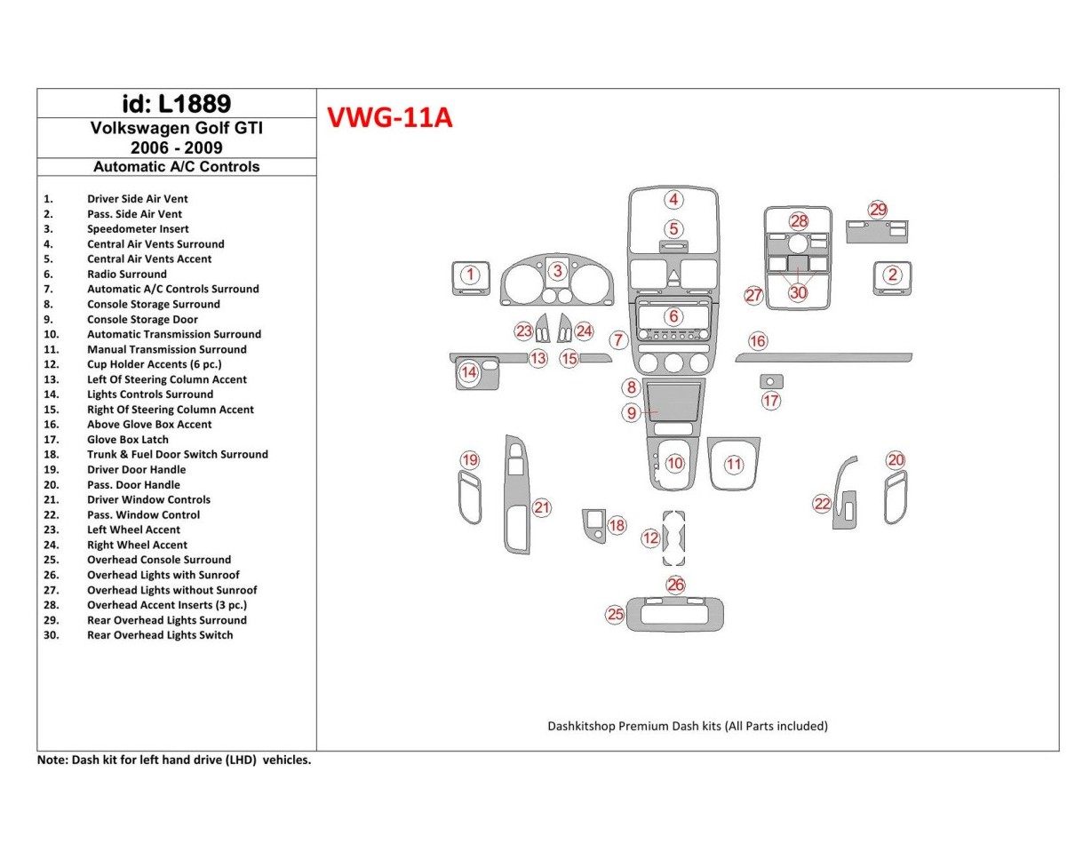 Volkswagen Golf V GTI 2006-UP Automatic Gearbox A/C Control Decor de carlinga su interior