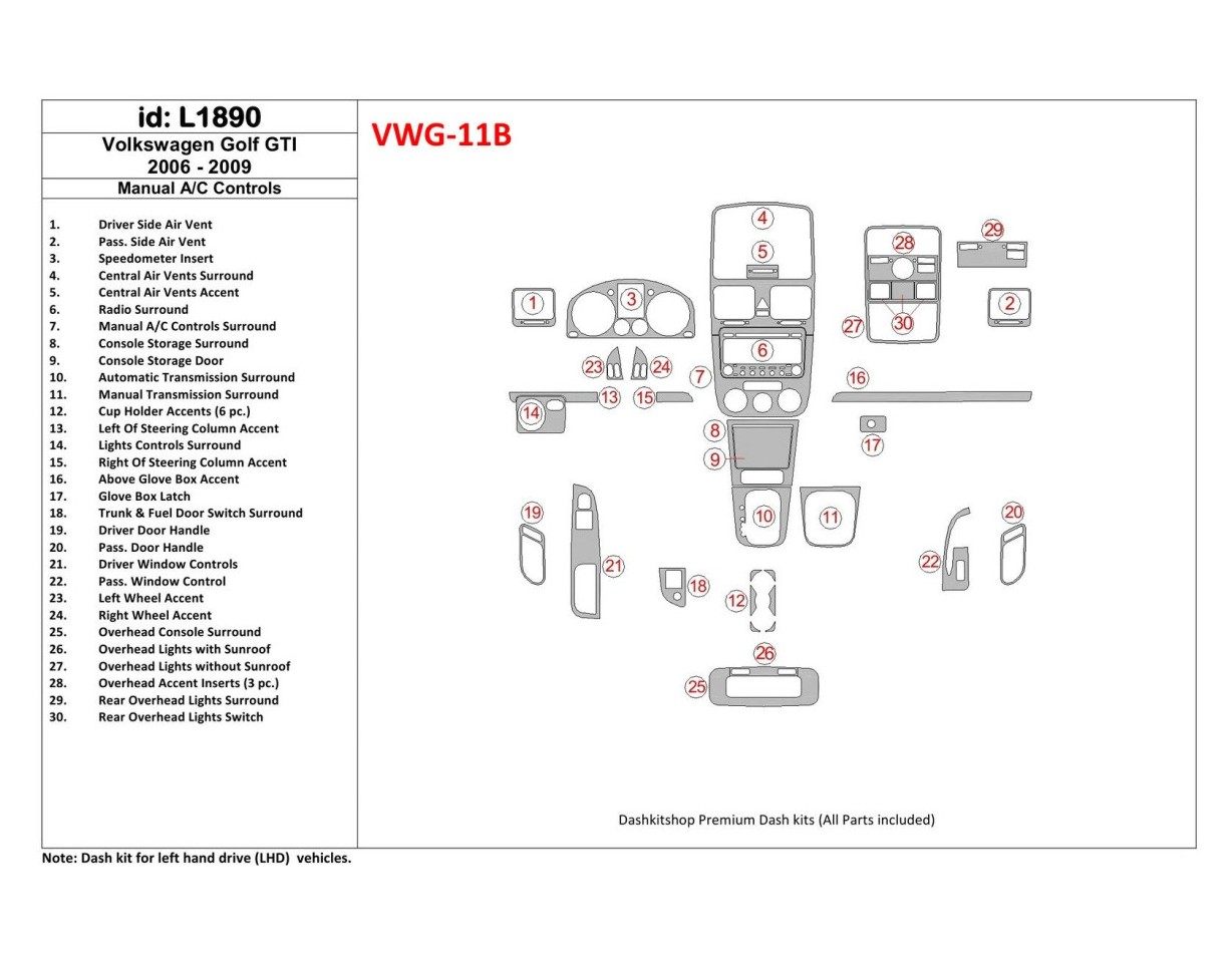 Volkswagen Golf V GTI 2006-UP Manual Gearbox A/C Control BD innenausstattung armaturendekor cockpit dekor - 1- Cockpit Dekor Inn