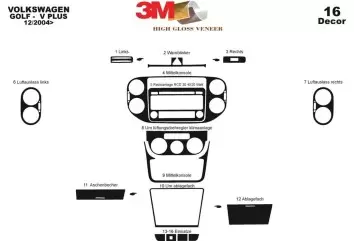 Volkswagen Golf V Plus 12.2004 3D Decor de carlinga su interior del coche 16-Partes