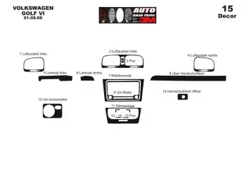 Volkswagen Golf VI 09.2008 3M 3D Interior Dashboard Trim Kit Dash Trim Dekor 15-Parts