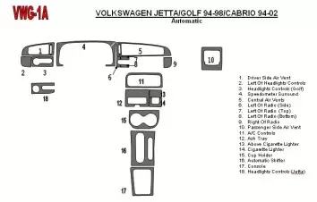 Volkswagen Jetta 1994-1998 Automatic Gearbox, 18 Parts set BD Interieur Dashboard Bekleding Volhouder