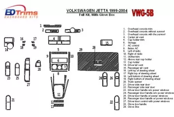 Volkswagen Jetta 1999-2004 Full Set, with glowe-box, 29 Parts set Decor de carlinga su interior
