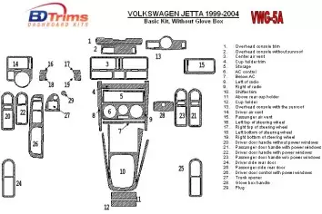 Volkswagen Jetta 1999-2004 Full Set, Without glowe-box, 28 Parts set Decor de carlinga su interior