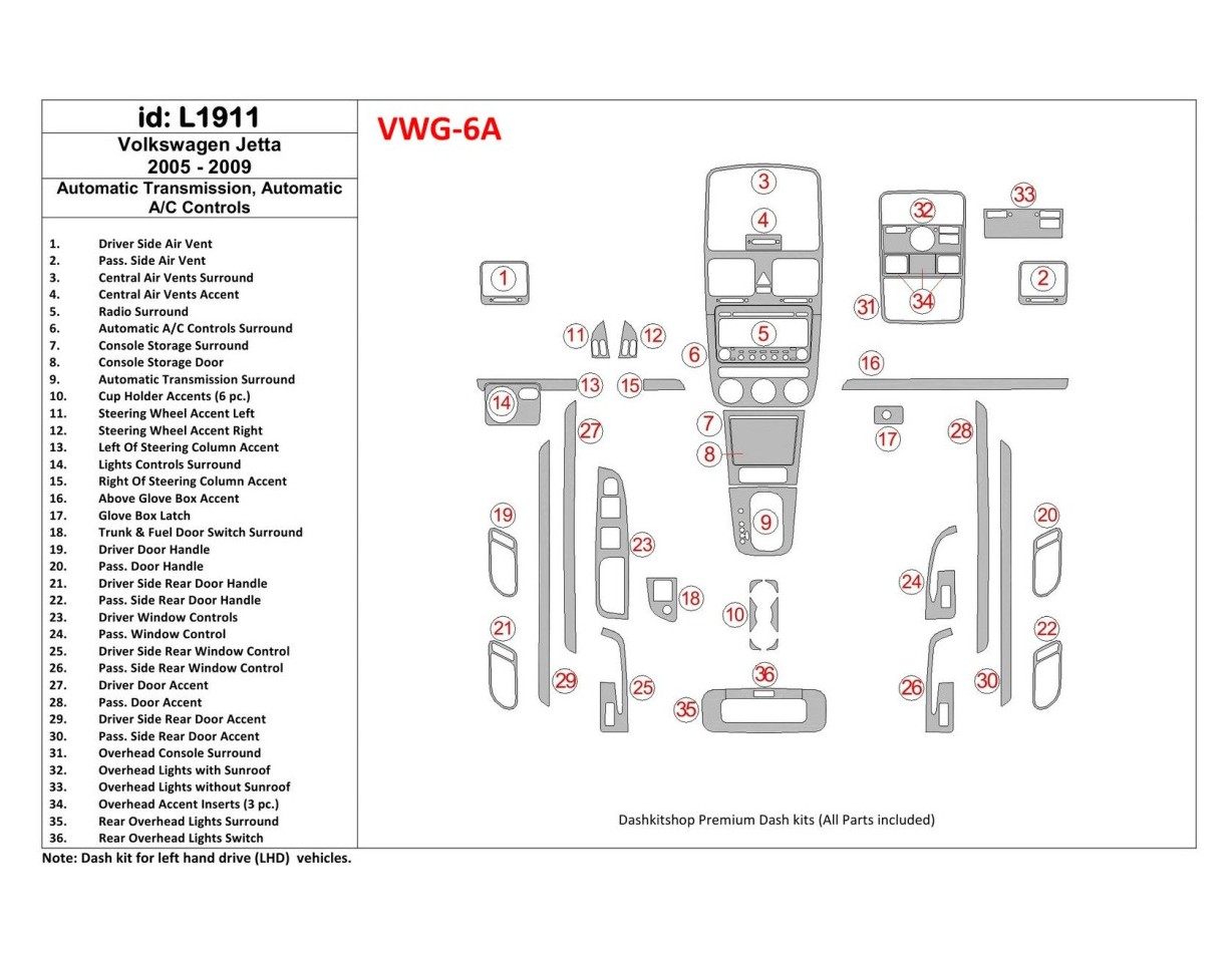 Volkswagen Jetta 2005-2009 Automatic Gear, Auto AC Control BD Interieur Dashboard Bekleding Volhouder