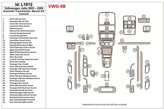 Volkswagen Jetta 2005-2009 Automatic Gear, Manual Gearbox AC Control BD Interieur Dashboard Bekleding Volhouder