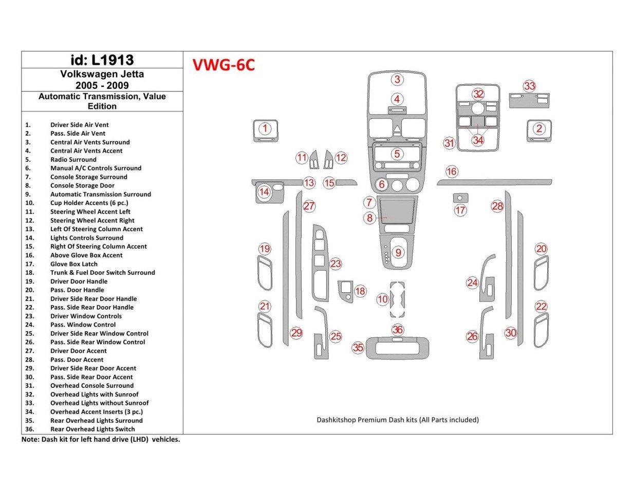 Volkswagen Jetta 2005-2009 Automatic Gear, Value Edition Decor de carlinga su interior
