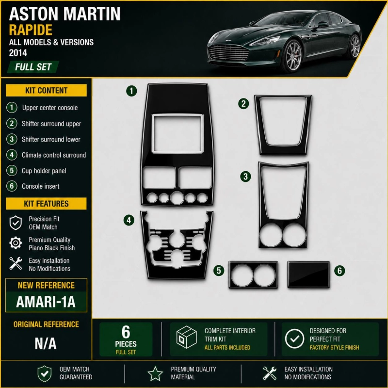 Aston Martin Rapide 2014 3D Interior Dashboard Trim Kit Dash Trim Dekor 6-Parts