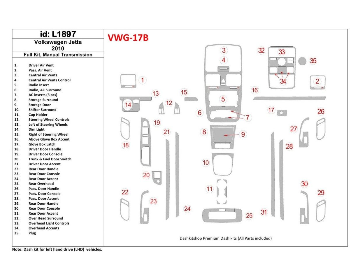 Volkswagen Jetta 2010-2010 Full Set, Manual Gear Box Interior BD Dash Trim Kit