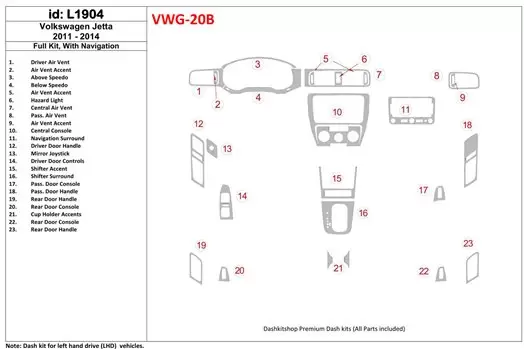 Volkswagen Jetta 2011-UP Full Set, With NAVI Interior BD Dash Trim Kit