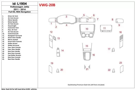 Volkswagen Jetta 2011-UP Voll Satz, With NAVI BD innenausstattung armaturendekor cockpit dekor - 1- Cockpit Dekor Innenraum