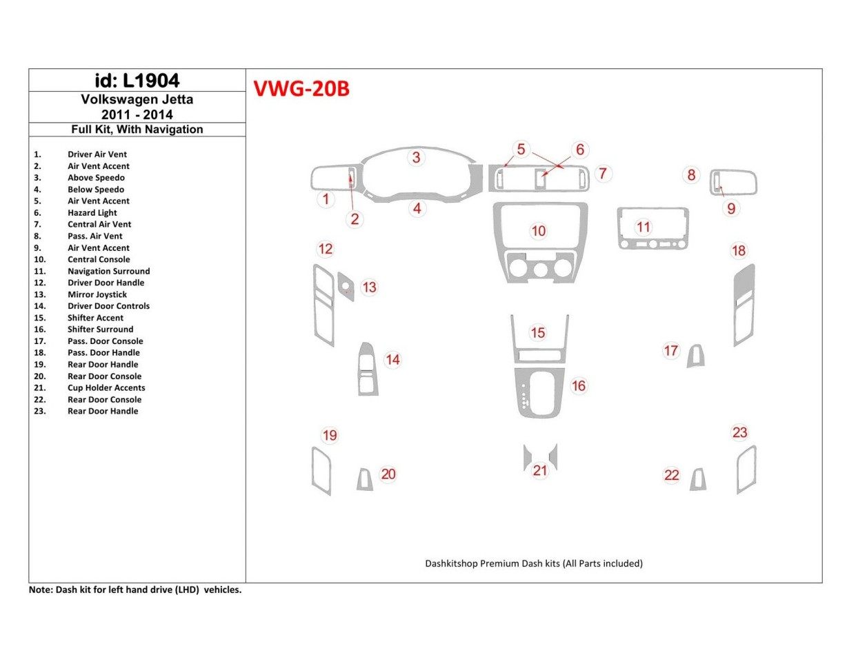 Volkswagen Jetta 2011-UP Ensemble Complet, Avec NAVI BD Kit la décoration du tableau de bord - 1 - habillage decor de tableau de